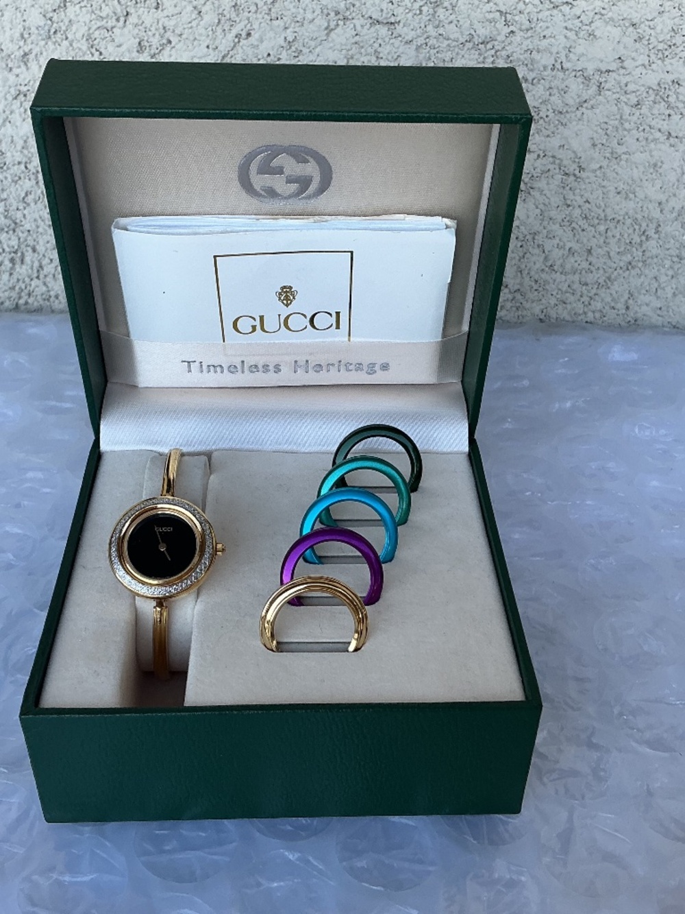 Vintage Gucci 11/12.2 Interchangeable Bezel Watch Gold Tone Preowned Condition